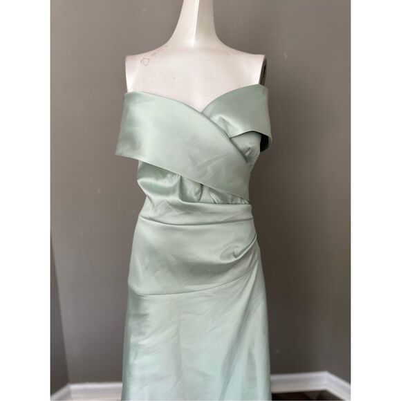 NWT Teri Jon Stretch Gazar Portrait Neck Side Drape A Line Gown Size 10 $1060 - Picture 5 of 11